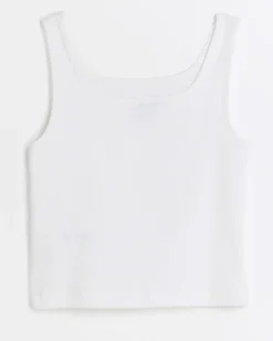Girls white rib embroidered logo crop vest