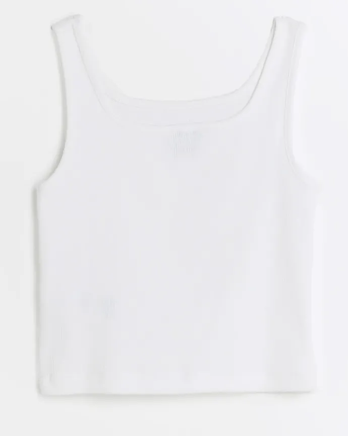 Girls white rib embroidered logo crop vest
