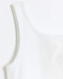 Girls white rib embroidered logo crop vest