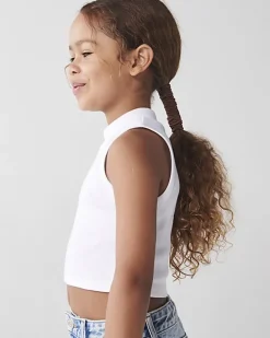 Girls white rib high neck tank top