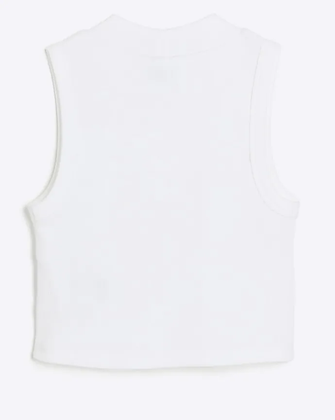 Girls white rib high neck tank top