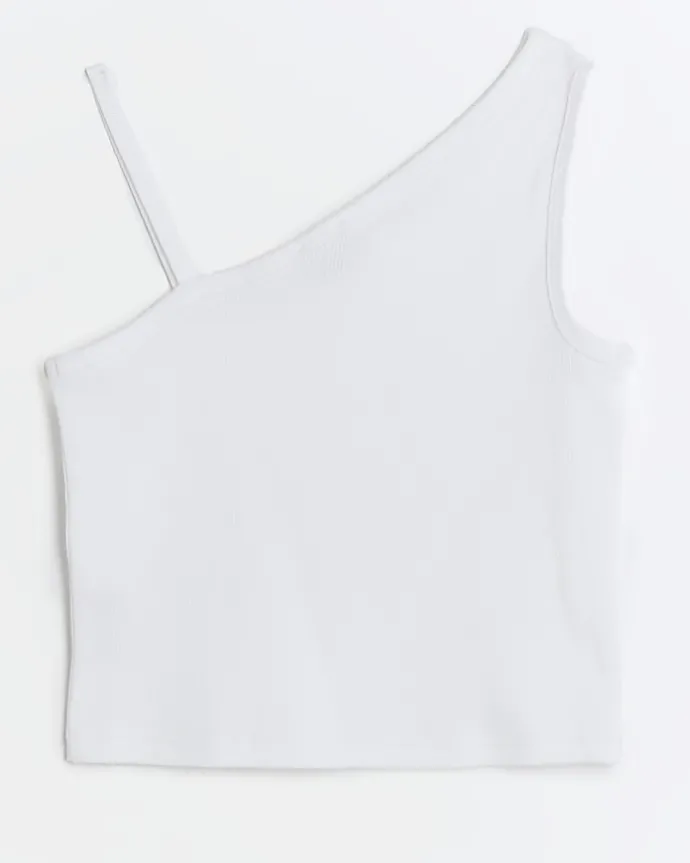 Girls white rib one shoulder vest top