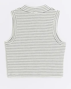 Girls white rib stripe high neck tank top