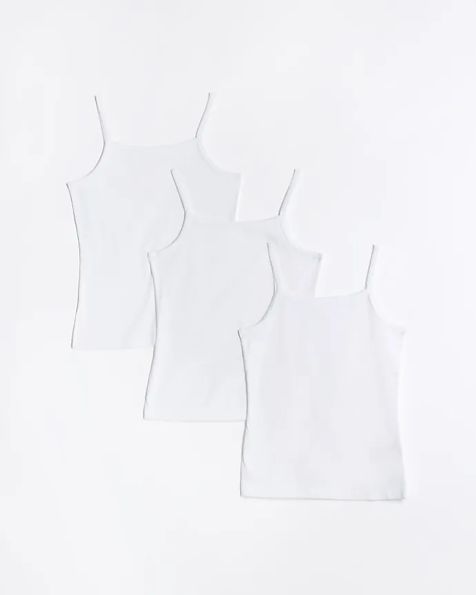 Girls white strappy vests 3 pack