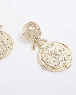 Gold Coin Drop Earrings