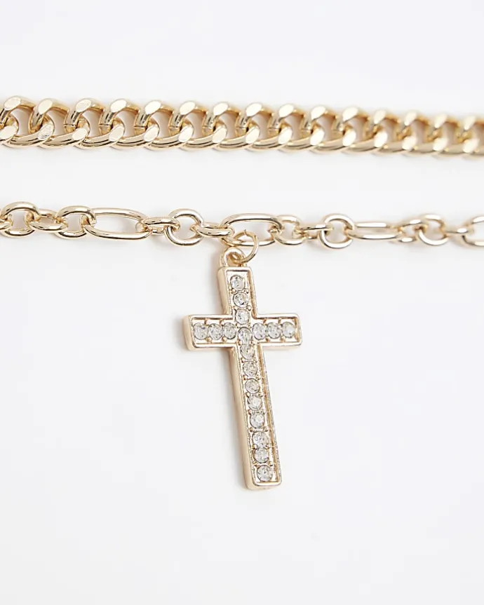 Gold Cross Multirow Choker Necklace