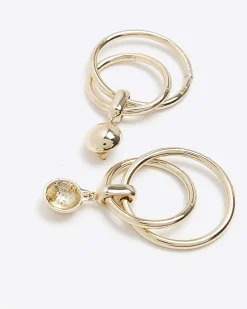 Gold double hoop drop earrings