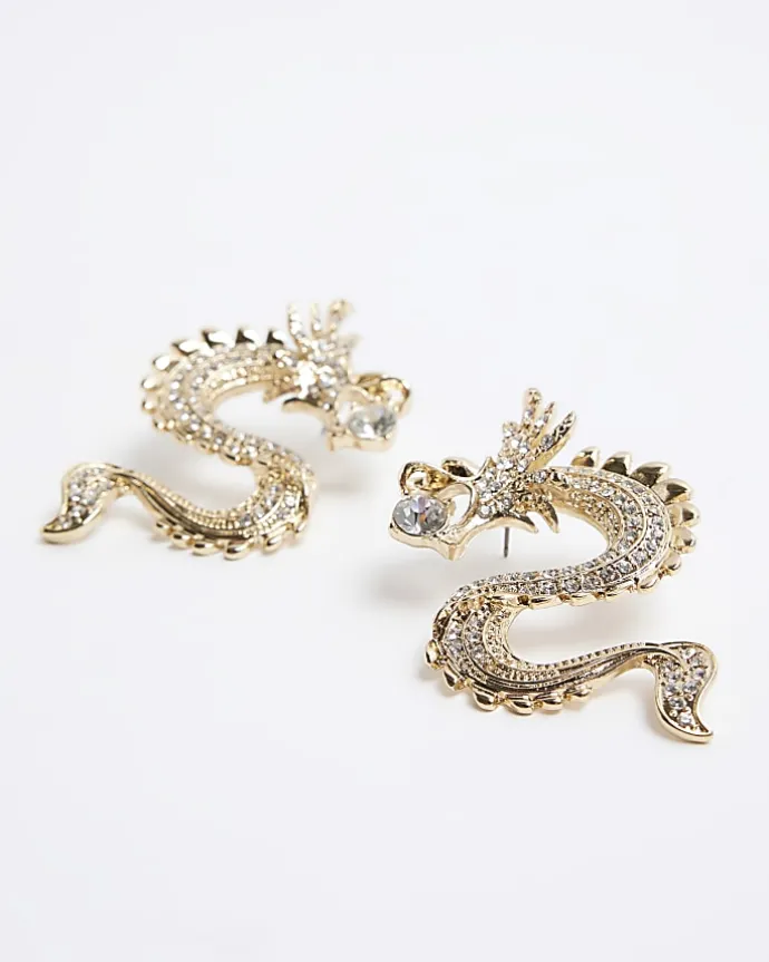 Gold Dragon Stud Earrings