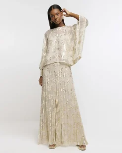 Gold glitter floral cape blouse