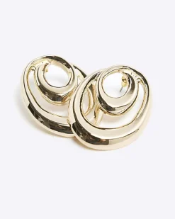 Gold Large Swirl Stud Earrings
