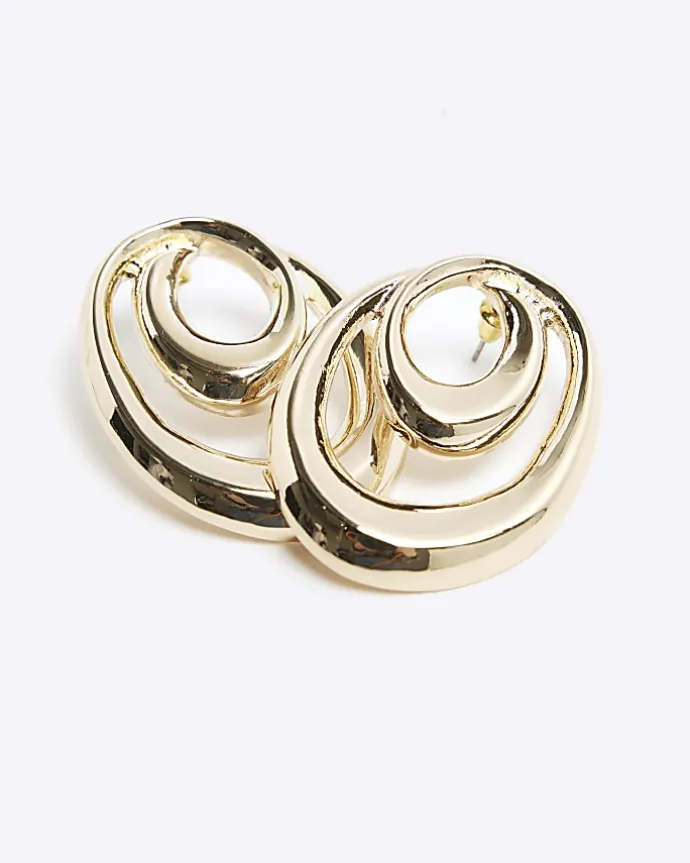 Gold Large Swirl Stud Earrings