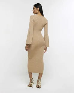 Gold long sleeve jumper midi dress