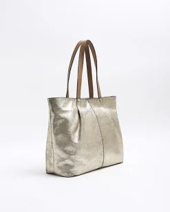 Gold metallic leather tote bag