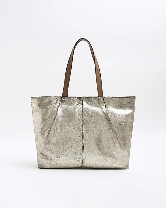 Gold metallic leather tote bag