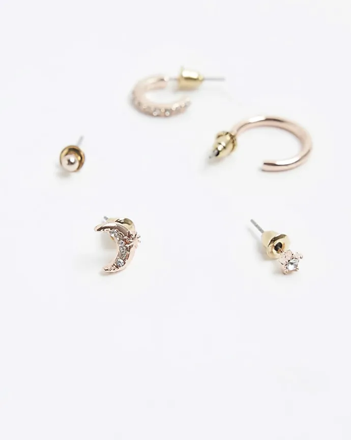 Gold moon hoop and stud earrings