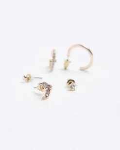 Gold moon hoop and stud earrings