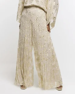 Gold plisse glitter wide leg trousers