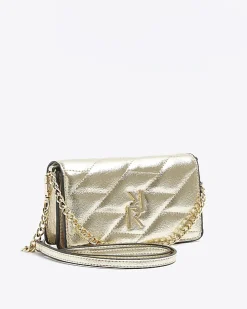 Gold quilted chain cross body bag