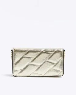 Gold quilted chain cross body bag