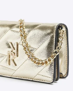 Gold quilted chain cross body bag