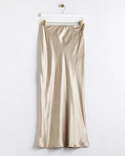 Gold satin midi skirt