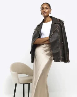 Gold satin midi skirt