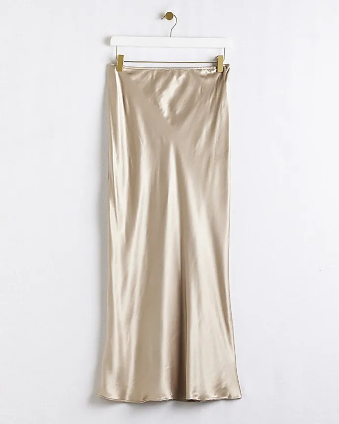 Gold satin midi skirt
