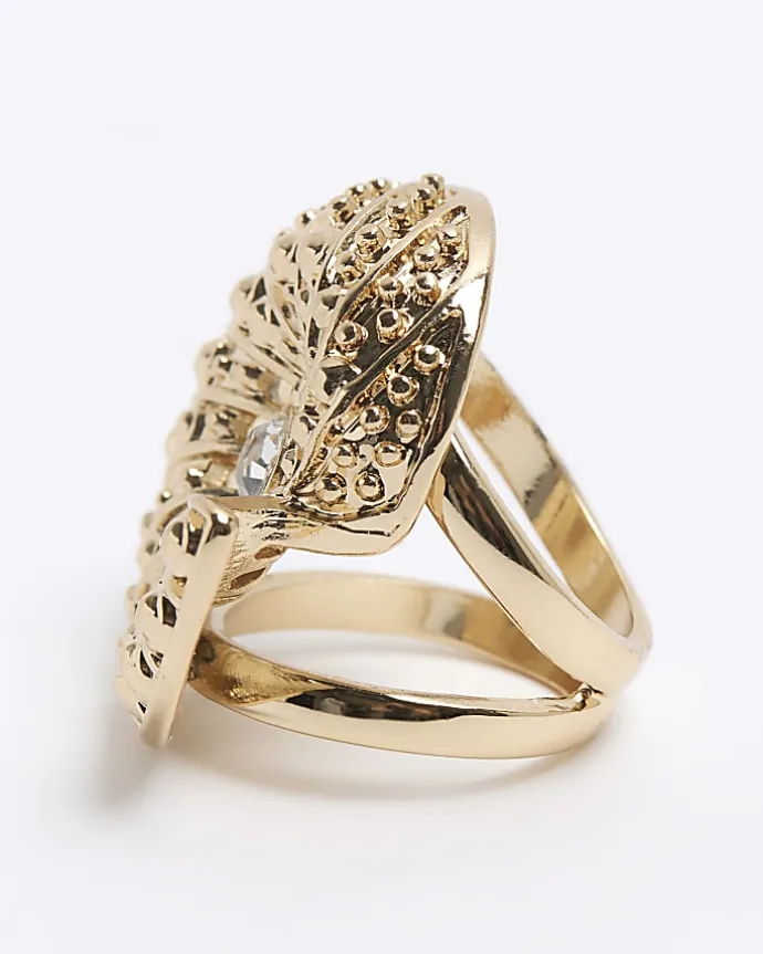 Gold Shell Diamante Ring