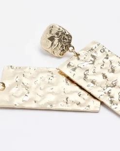 Gold Textured Tag Drop Earrings