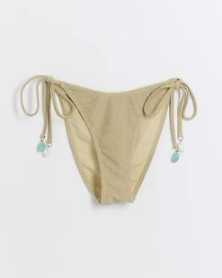 Gold tie side brief bikini bottoms