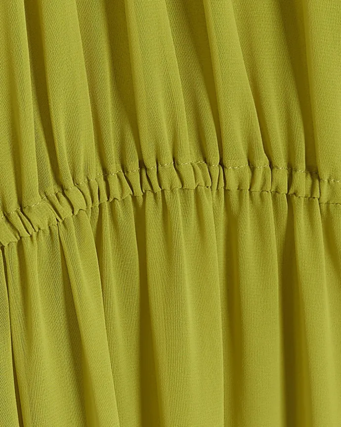 Green bow swing midi dress