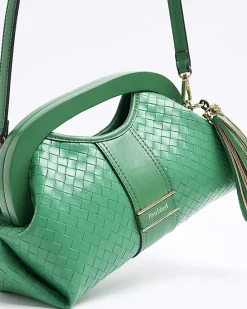 Green embossed weave clutch bag