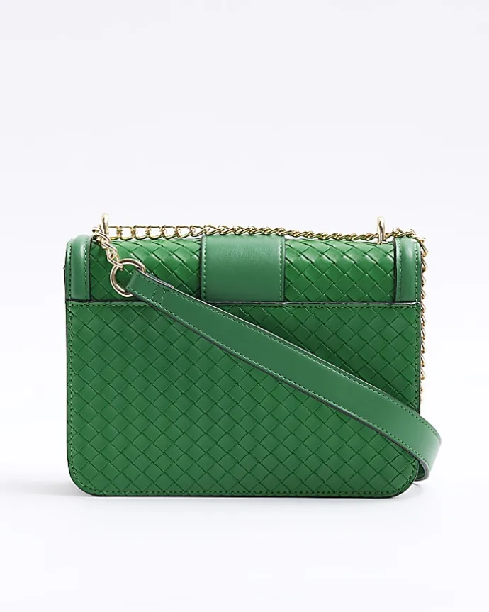 Green embossed woven satchel bag