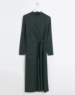 Green glitter knot bodycon midi dress