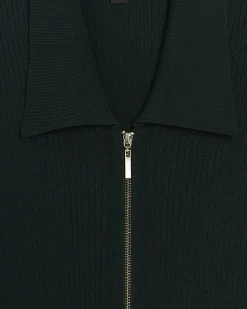 Green knit zip bodycon midi dress