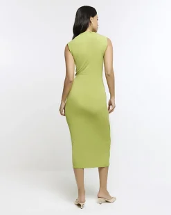 Green knot detail bodycon midi dress