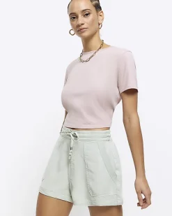 Green lyocell drawstring shorts