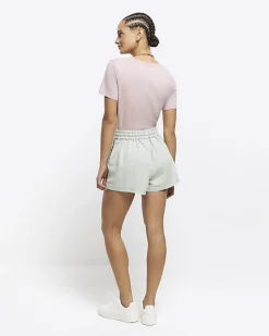 Green lyocell drawstring shorts