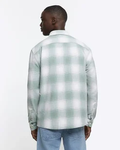 Green regular fit check long sleeve shirt