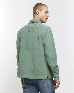 Green regular fit corduroy overshirt