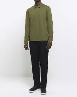 Green regular fit half zip polo