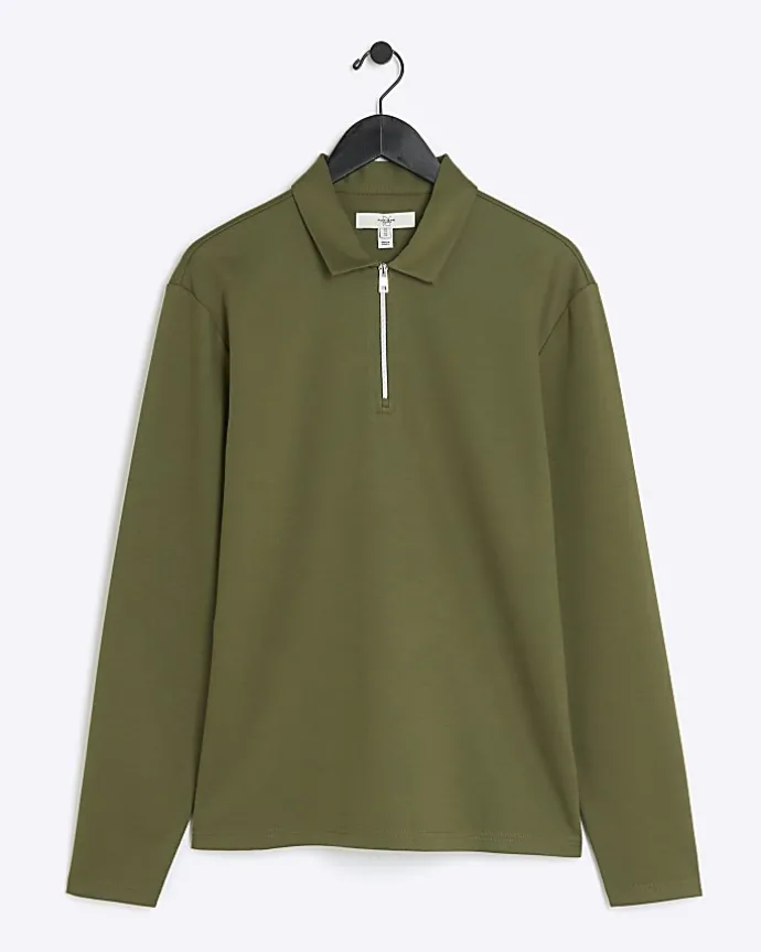 Green regular fit half zip polo
