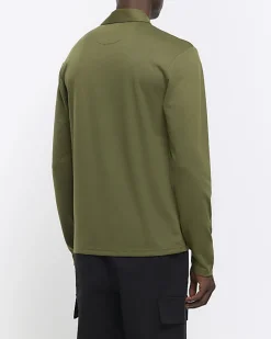 Green regular fit half zip polo