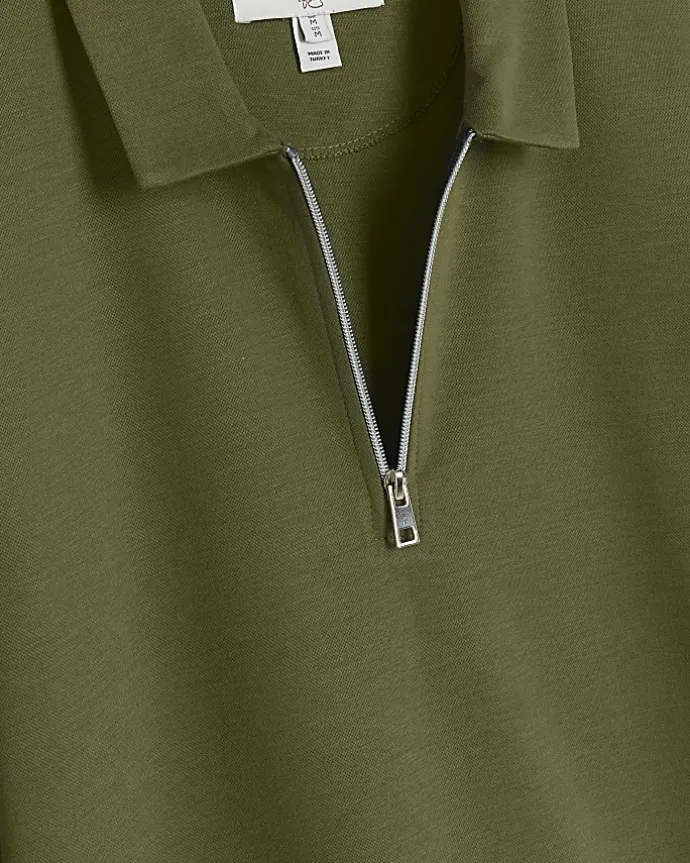 Green regular fit half zip polo