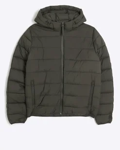 Green regular fit hooded puffer jacket