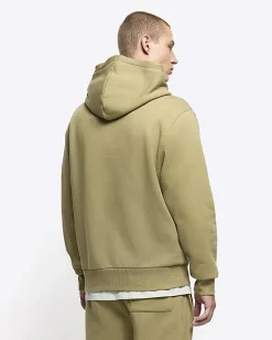 Green regular fit plain hoodie