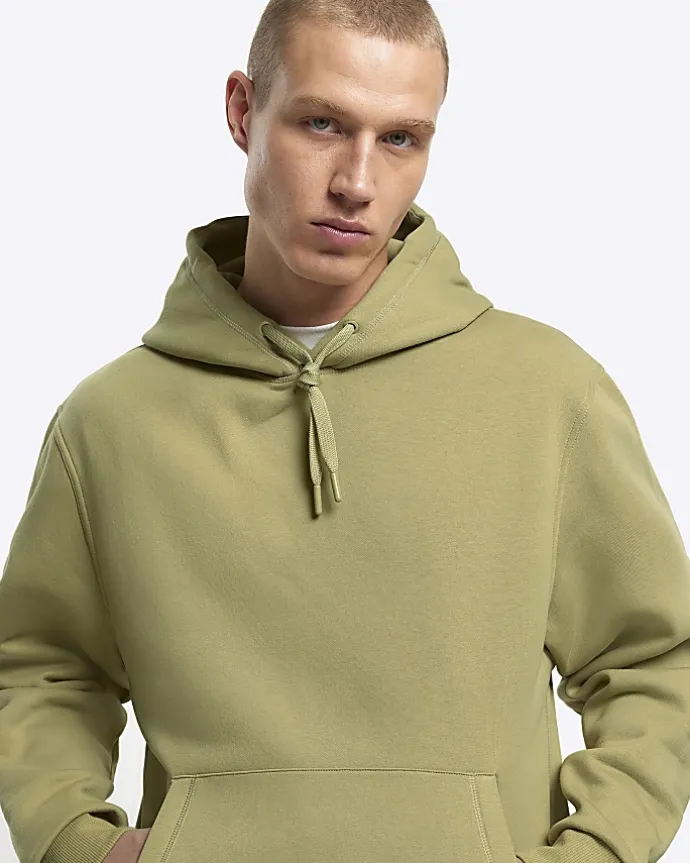 Green regular fit plain hoodie