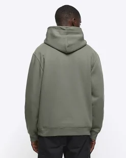 Green regular fit plain hoodie