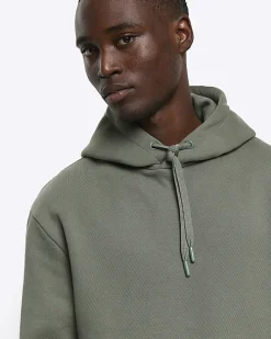 Green regular fit plain hoodie