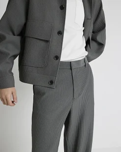 Green regular fit plisse Harrington jacket